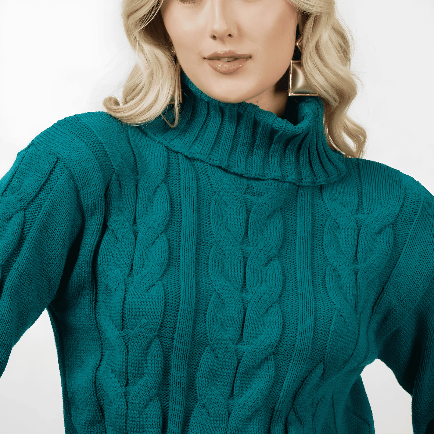 Suéter Feminino de Tricot Gola Alta Verde Escuro