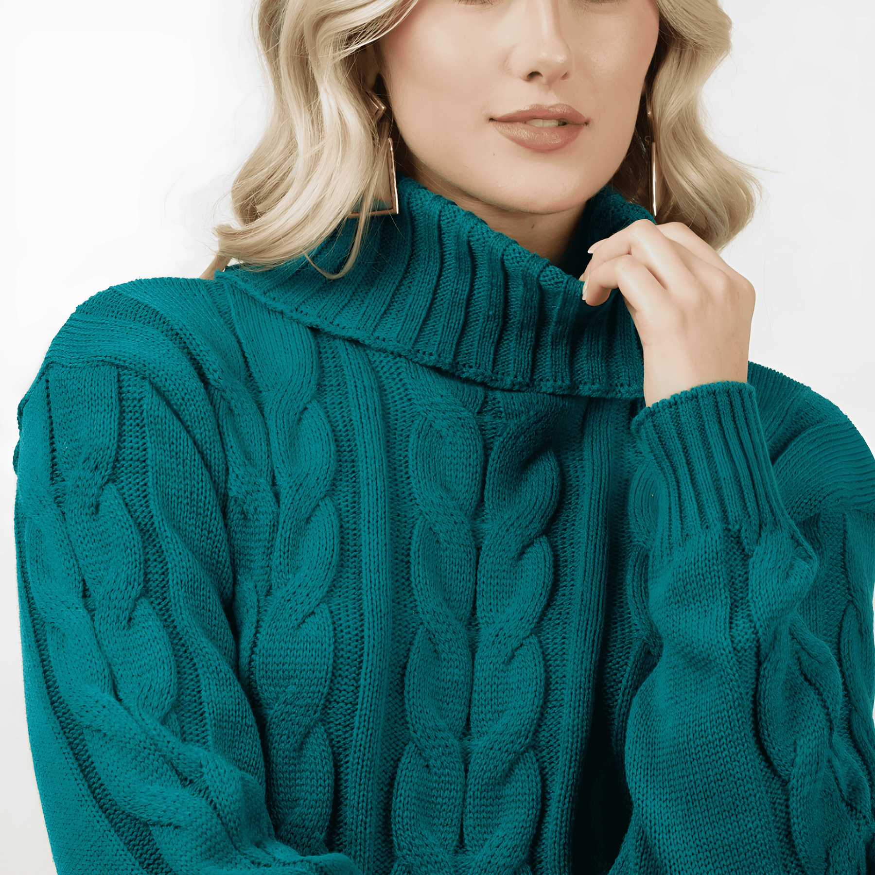 Suéter Feminino de Tricot Gola Alta Verde Escuro