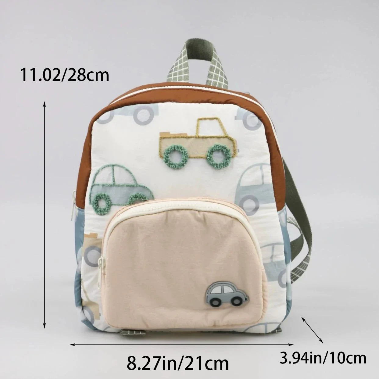 Mochila Infantil com Bordado de Carrinho Cartoon Leve Uso Escolar