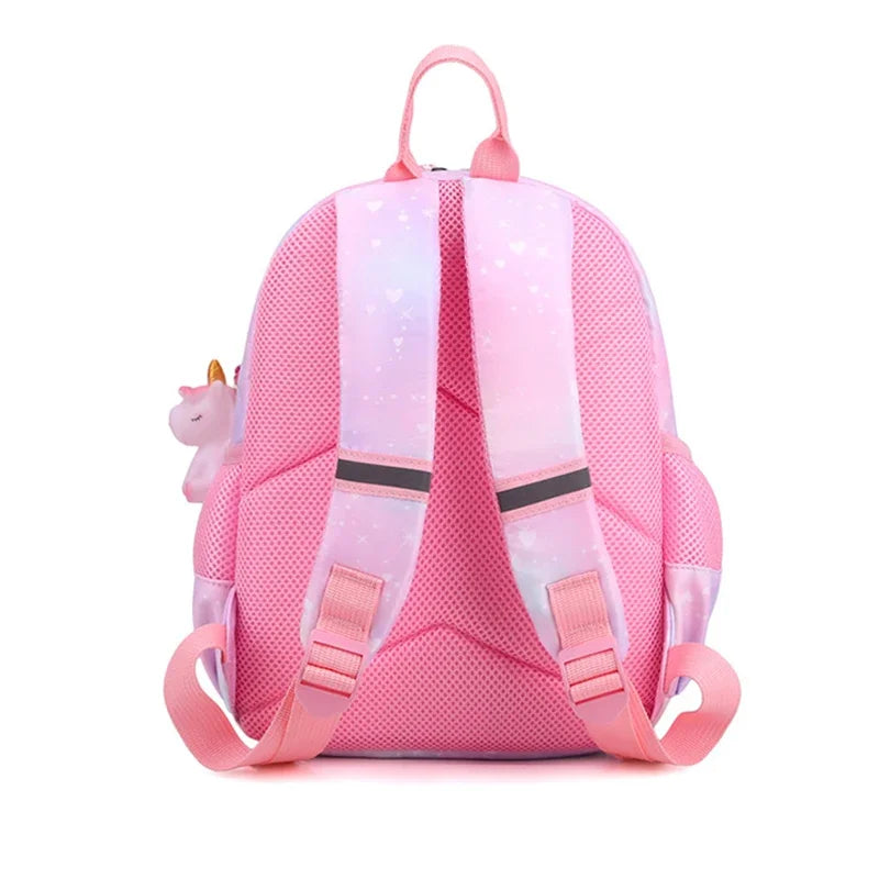 Mochila Infantil de Unicórnio Cartoon Rosa para Meninas com Design Leve Uso Escolar