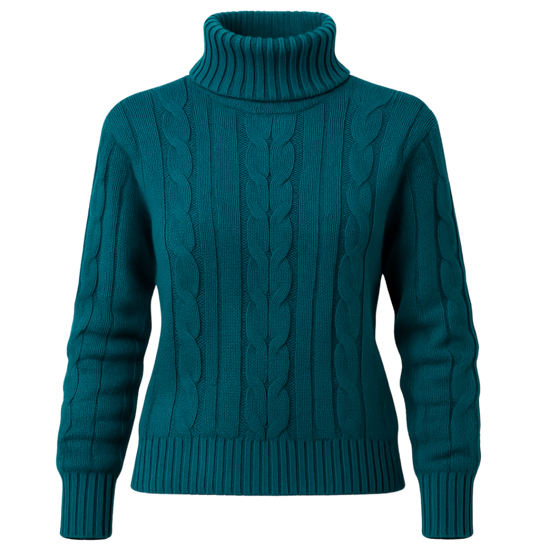 Suéter Feminino de Tricot Gola Alta Verde Escuro