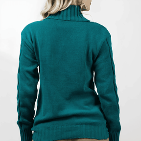 Suéter Feminino de Tricot Gola Alta Verde Escuro