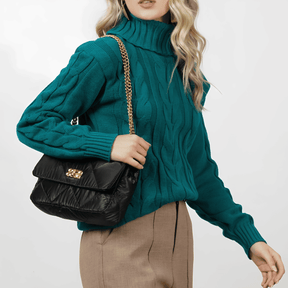 Suéter Feminino de Tricot Gola Alta Verde Escuro