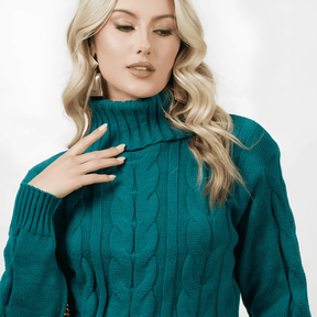 Suéter Feminino de Tricot Gola Alta Verde Escuro