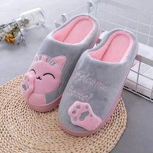 Pantufa Feminina Gato Peluciada para Inverno Antiderrapante