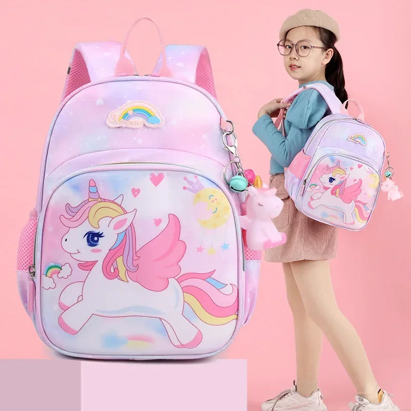 Mochila Infantil de Unicórnio Cartoon Rosa para Meninas com Design Leve Uso Escolar