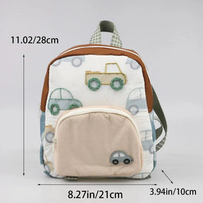 Mochila Infantil com Bordado de Carrinho Cartoon Leve Uso Escolar