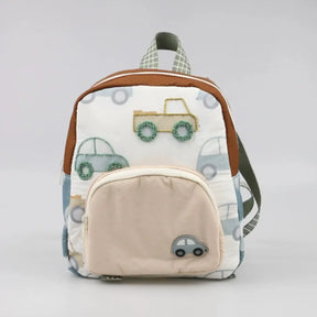 Mochila Infantil com Bordado de Carrinho Cartoon Leve Uso Escolar