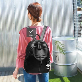 Mochila Feminina Casual Preta com Estampa de Ursinho para Uso Diário Modelo Leve de Um Ombro