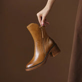 Bota Feminina em Couro Italiano com Zíper Salto Grosso Palerma